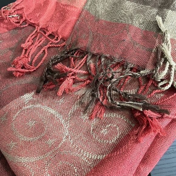 Fall Colors Paisley Plaid Long Scarf with Fringe, O/S - Picture 6 of 12